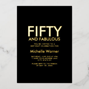 Invitation En Aluminium Noir Minimal Cinquante et Incroyable 50e Anniversa