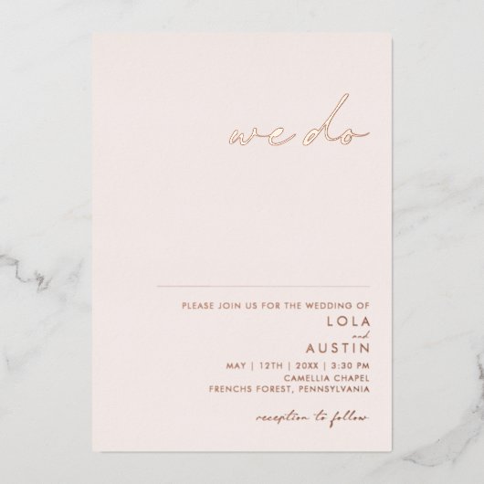 Invitation En Aluminium Noir Minimal Moderne Et Or Rose Nous Faisons Maria (Recto)