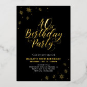 Invitation En Aluminium Noir moderne 40e fête d'anniversaire Real (Recto)