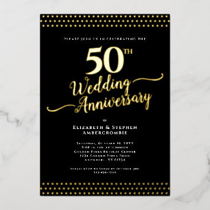 Invitation En Aluminium Noir moderne avec Or 50ème anniversaire Mariage
