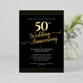 Invitation En Aluminium Noir moderne avec Or 50ème anniversaire Mariage (Debout devant)