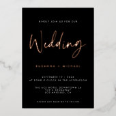 Invitation En Aluminium Noir moderne Calligraphie Script Mariage Or (Recto)