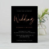 Invitation En Aluminium Noir moderne Calligraphie Script Mariage Or (Debout devant)