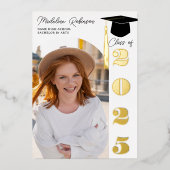 Invitation En Aluminium Noir moderne et or 4 photos Graduation (Recto)