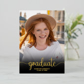 Invitation En Aluminium Noir moderne minimum 4 Script photo Graduation (Debout devant)