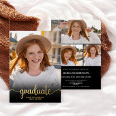 Invitation En Aluminium Noir moderne minimum 4 Script photo Graduation