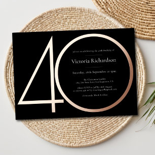 Invitation En Aluminium Noir moderne Rose or minimaliste 40e anniversaire