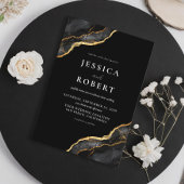 Invitation En Aluminium Noir Or Agate Marbre élégant Mariage