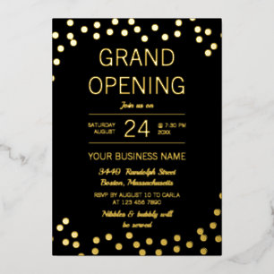 Invitation En Aluminium Noir & Or Confetti Business Grand Ouverture