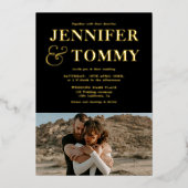 Invitation En Aluminium Noir or gras noms chic 2 photos mariage (Recto)