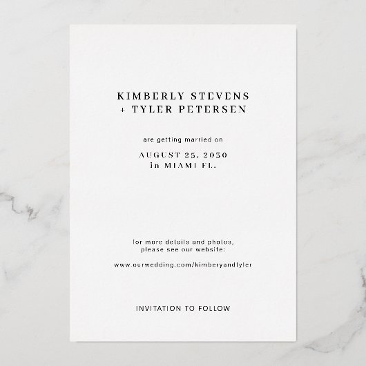 Invitation En Aluminium Noir or mariage photo moderne enregistrer la date (Verso)