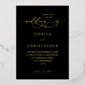 Invitation En Aluminium Noir & Or Moderne Calligraphie 3 Mariage (Recto)