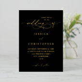 Invitation En Aluminium Noir & Or Moderne Calligraphie 3 Mariage (Debout devant)
