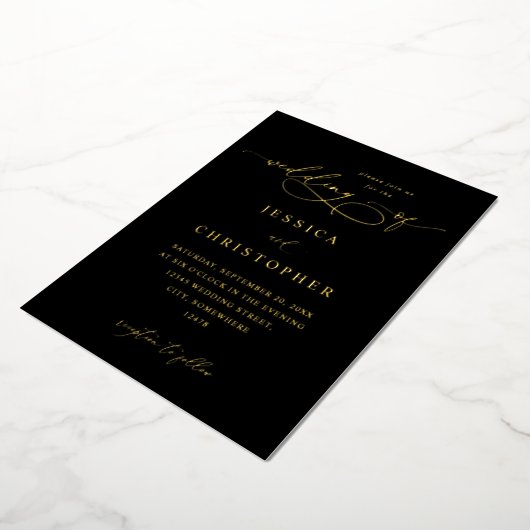 Invitation En Aluminium Noir & Or Moderne Calligraphie 3 Mariage (Rotation)