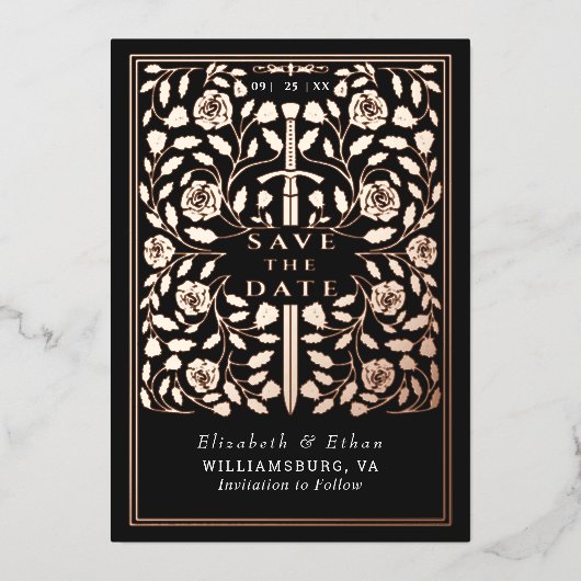 Invitation En Aluminium Noir Royal Médiéval mariage épée Enregistrer la da (Recto)