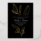 Invitation En Aluminium Noir Simple Botanique Pierre Mariage Or (Recto)