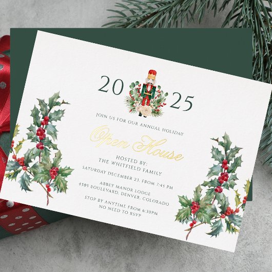 Invitation En Aluminium Noisette de Noël Open House Holiday Gold