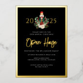 Invitation En Aluminium Noisette de Noël Open House Script Gold (Recto)