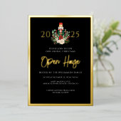 Invitation En Aluminium Noisette de Noël Open House Script Gold (Debout devant)