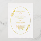 Invitation En Aluminium Nom blanc simple Mariage frontière ovale réel (Recto)