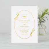 Invitation En Aluminium Nom blanc simple Mariage frontière ovale réel (Debout devant)
