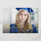 Invitation En Aluminium Nom du diplômé signature script photo graduation (Recto)