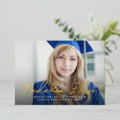 Invitation En Aluminium Nom du diplômé signature script photo graduation (Debout devant)