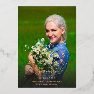 Invitation En Aluminium Nom du grand script Photo Grad Party Vertical DARK