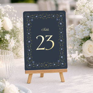 Invitation En Aluminium Nombres de table en or véritable Folk Dusty Blue 1