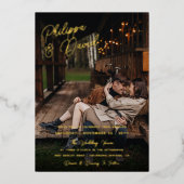 Invitation En Aluminium Noms Dans Gold Foil Script Photo Mariage (Recto)