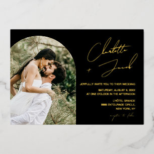 Invitation En Aluminium Noms de texte de script doré sur fond de photo de