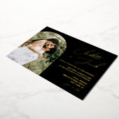 Invitation En Aluminium Noms de texte de script doré sur photo de mariage  (Rotation)