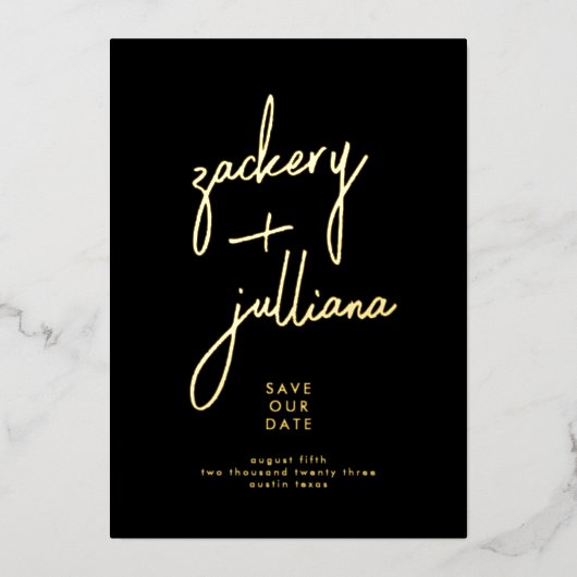 Invitation En Aluminium NOMS D'OR Élégants | Photo Personnalisée Enregistr (Devant)