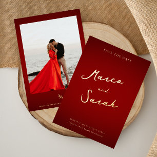 Invitation En Aluminium Noms en écriture cursive Mariage Rouge et Or Enr