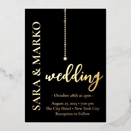 Invitation En Aluminium NOMS en or noir Mariage simple (Recto)