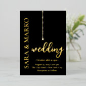 Invitation En Aluminium NOMS en or noir Mariage simple (Debout devant)