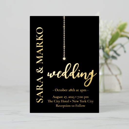 Invitation En Aluminium NOMS en or noir Mariage simple (Debout devant)