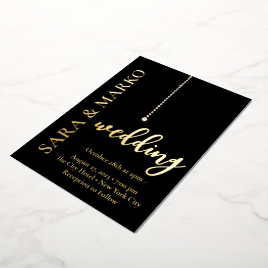 Invitation En Aluminium NOMS en or noir Mariage simple (Rotation)