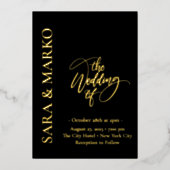 Invitation En Aluminium NOMS en or noir Mariage simple (Recto)