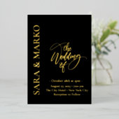 Invitation En Aluminium NOMS en or noir Mariage simple (Debout devant)