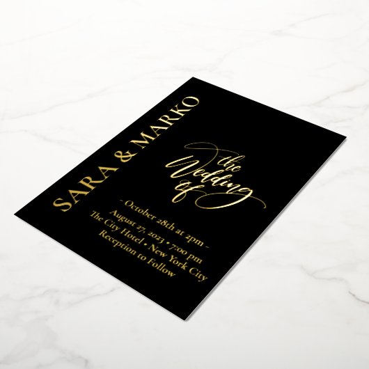 Invitation En Aluminium NOMS en or noir Mariage simple (Rotation)