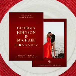 Invitation En Aluminium Noms grands en or rouge cramoisi Photo Monogramme