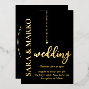 Invitation En Aluminium Noms or et noir Mariage Simple