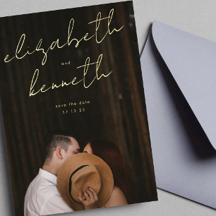 Invitation En Aluminium Noms personnalisés Modern Gold Photo Enregistrer n