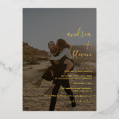 Invitation En Aluminium Noms script simple script photo mariage or (Recto)
