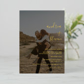 Invitation En Aluminium Noms script simple script photo mariage or (Debout devant)