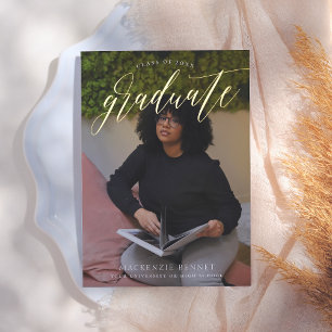 Invitation En Aluminium Noteworthy Real Gold Script 2 Photo Graduate