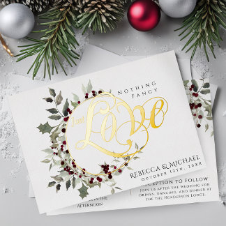 Invitation En Aluminium Nothing Fancy Just Love Winter Holly Wedding Gold