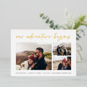 Invitation En Aluminium Notre aventure commence | Multi Photo Enregistrer  (Debout devant)