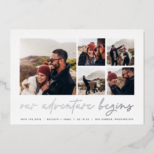 Invitation En Aluminium Notre aventure commence | Multi Photo Enregistrer (Recto)